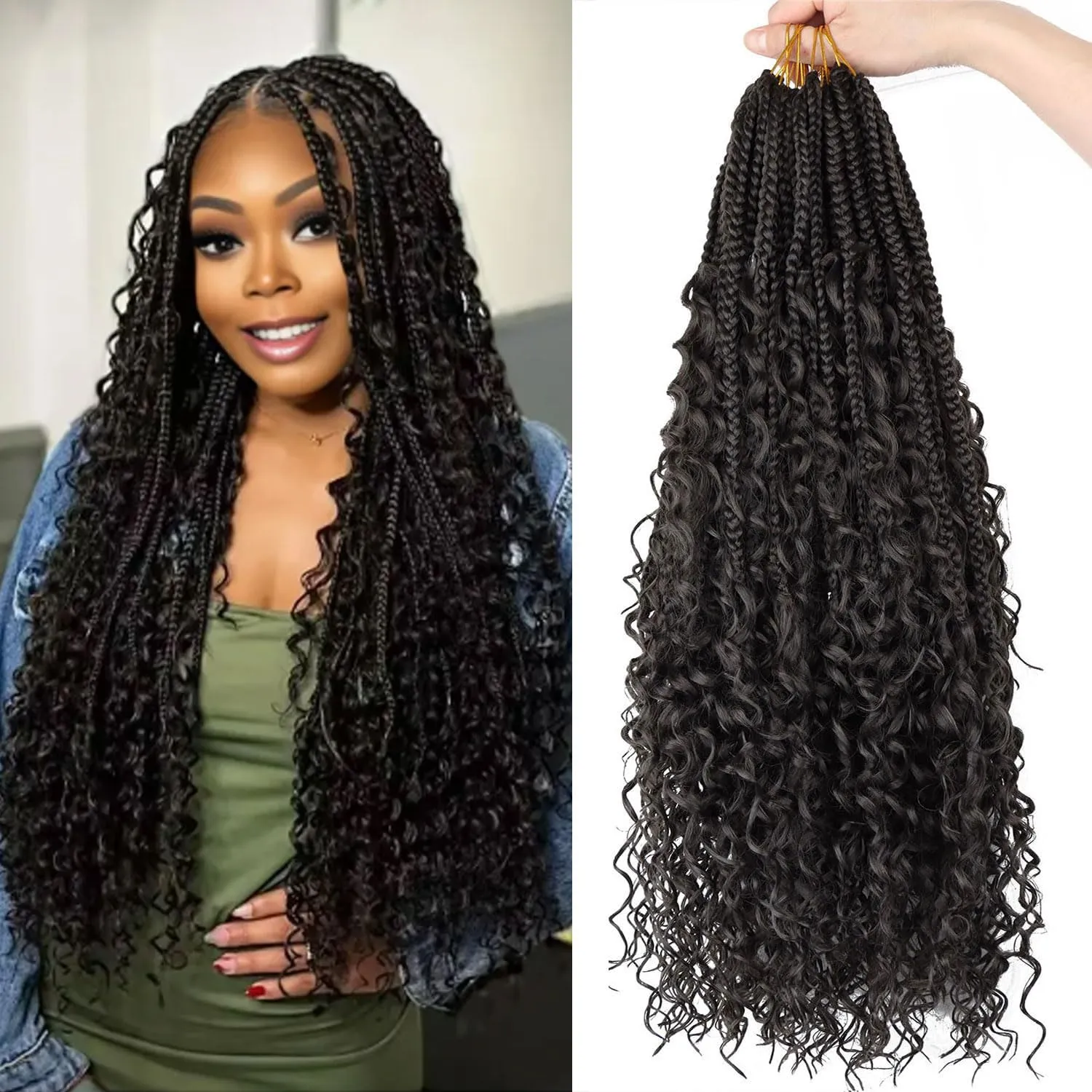 Goddess Box Braids Crochet Hair - 18 Inch Pre Looped Boho Crochet Braids with Curly Ends, 8 Packs Crochet Box Braids, Bohemian Box Braids Crochet Hair for Black Women #2