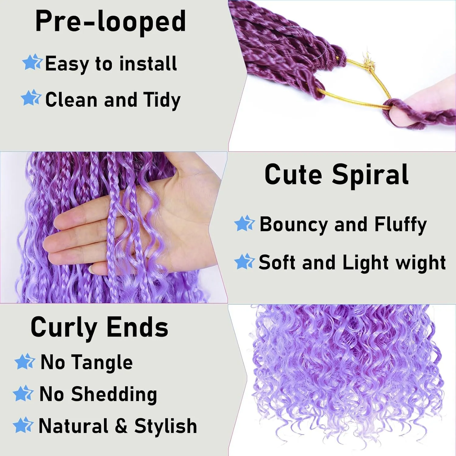 Goddess Box Braids Crochet Hair for Black Women 24inch Boho Crochet Braids Pre Looped Crochet Boho Braids with Curly Ends Purple Ombre Boho Briads Crochet Hair Purple/light Purple,8Pack