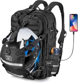 Goldfire Motorcycle Helmet Backpack for Men Expandable 30L Large Capacity Waterproof Motorcycle Backpack Hiking Outdoors Bag Riding Backpack with USB Charging Port