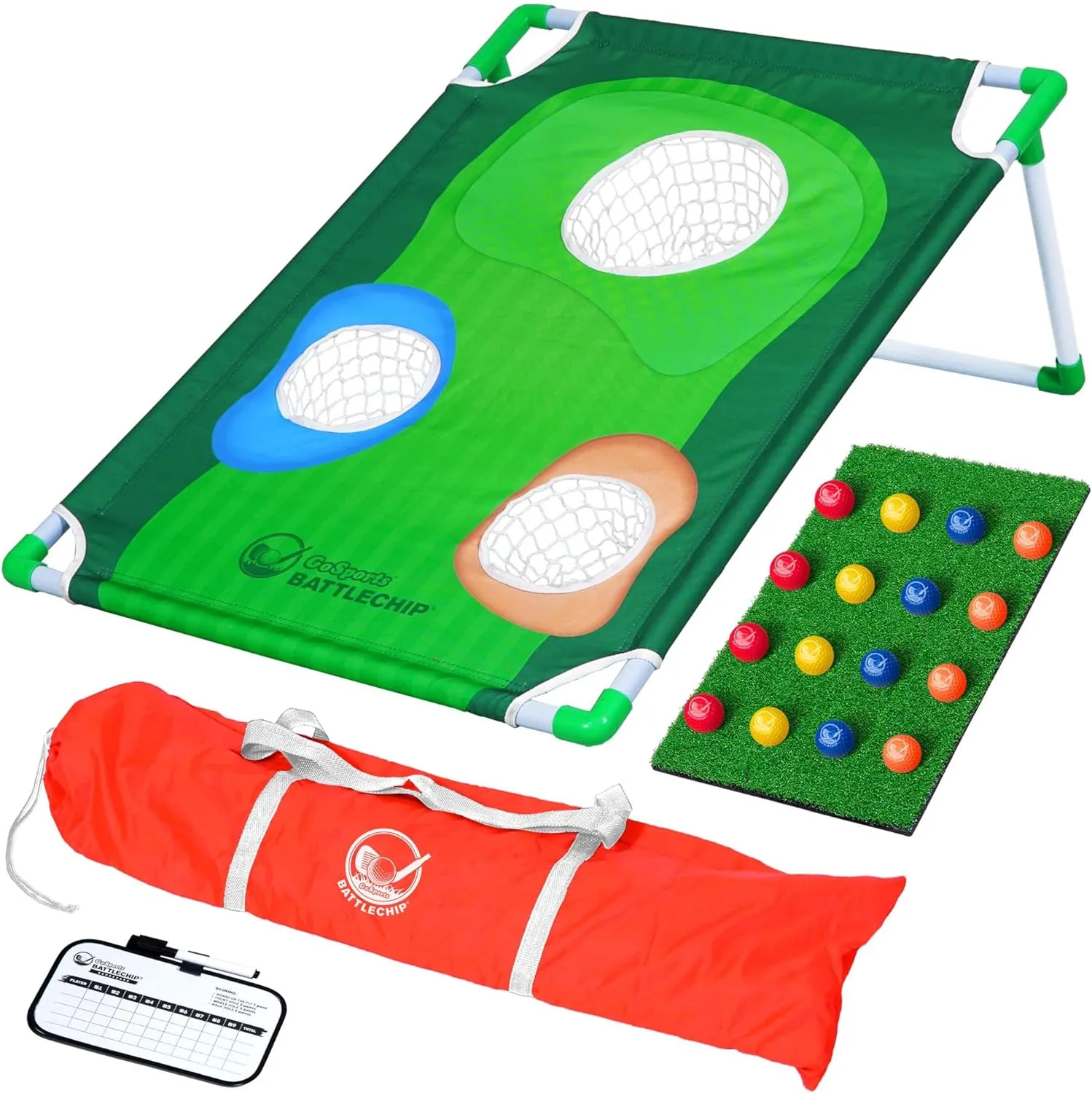 GoSports BattleChip Backyard Golf Cornhole Games – Includes Targets, Chipping Mats, Foam Golf Balls, Scorecard and Carry Case