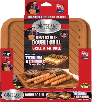 GOTHAM STEEL Grill Griddle Pan Nonstick Double Grill Griddle Pan, Brown Reversible with Ti-Cerama Coating, Perfect for BBQs and More – As Seen on TV