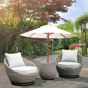 GOWE Cozy Outdoor Set - Swivel Woven Chairs, Side Table - All-Weather Resin Wicker, Powder-Coated Aluminum, Fully Assembled