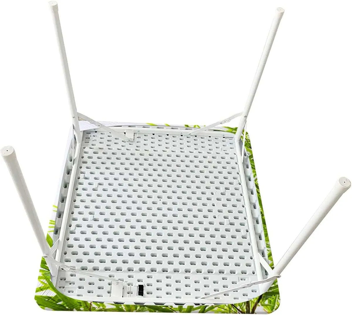 Green White Elastic Fitted Picnic Table Cover Bamboo Leaf Fresh Purity Tranquil Art Elastic Fitted Tablecloth Waterproof Wipeable Bamboo Fits up 5 Foot Tables