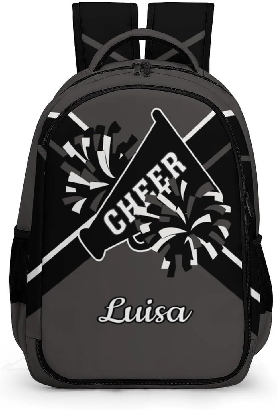 Grey Cheerleader School Backpack Custom Personalized with Name for Travel Daypack Sport Laptop Bag