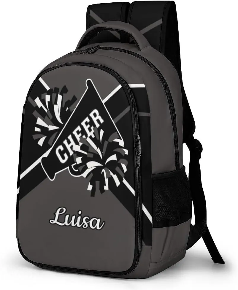 Grey Cheerleader School Backpack Custom Personalized with Name for Travel Daypack Sport Laptop Bag