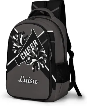 Grey Cheerleader School Backpack Custom Personalized with Name for Travel Daypack Sport Laptop Bag