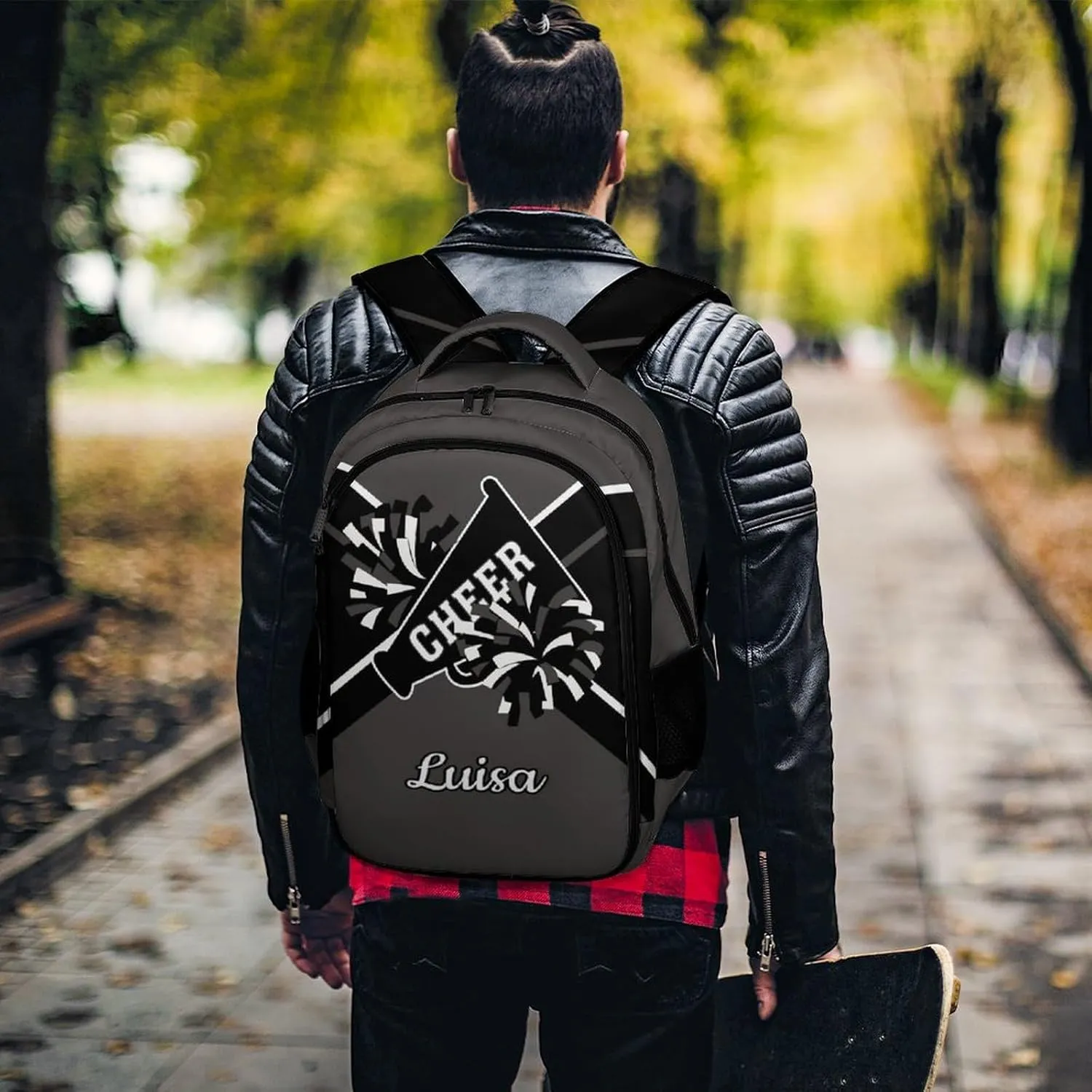 Grey Cheerleader School Backpack Custom Personalized with Name for Travel Daypack Sport Laptop Bag
