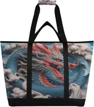 Grey Cloud Dragon Reusable Insulated Lunchbox Cooler Bag, Leakproof Kitchen Grocery Bag Collapsible Portable Cooler Tote Bag for Picnic, Camping, Office, Travel