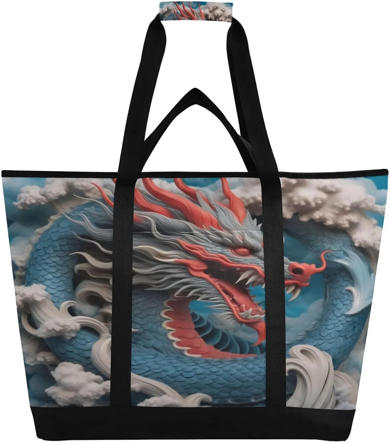 Grey Cloud Dragon Reusable Insulated Lunchbox Cooler Bag, Leakproof Kitchen Grocery Bag Collapsible Portable Cooler Tote Bag for Picnic, Camping, Office, Travel