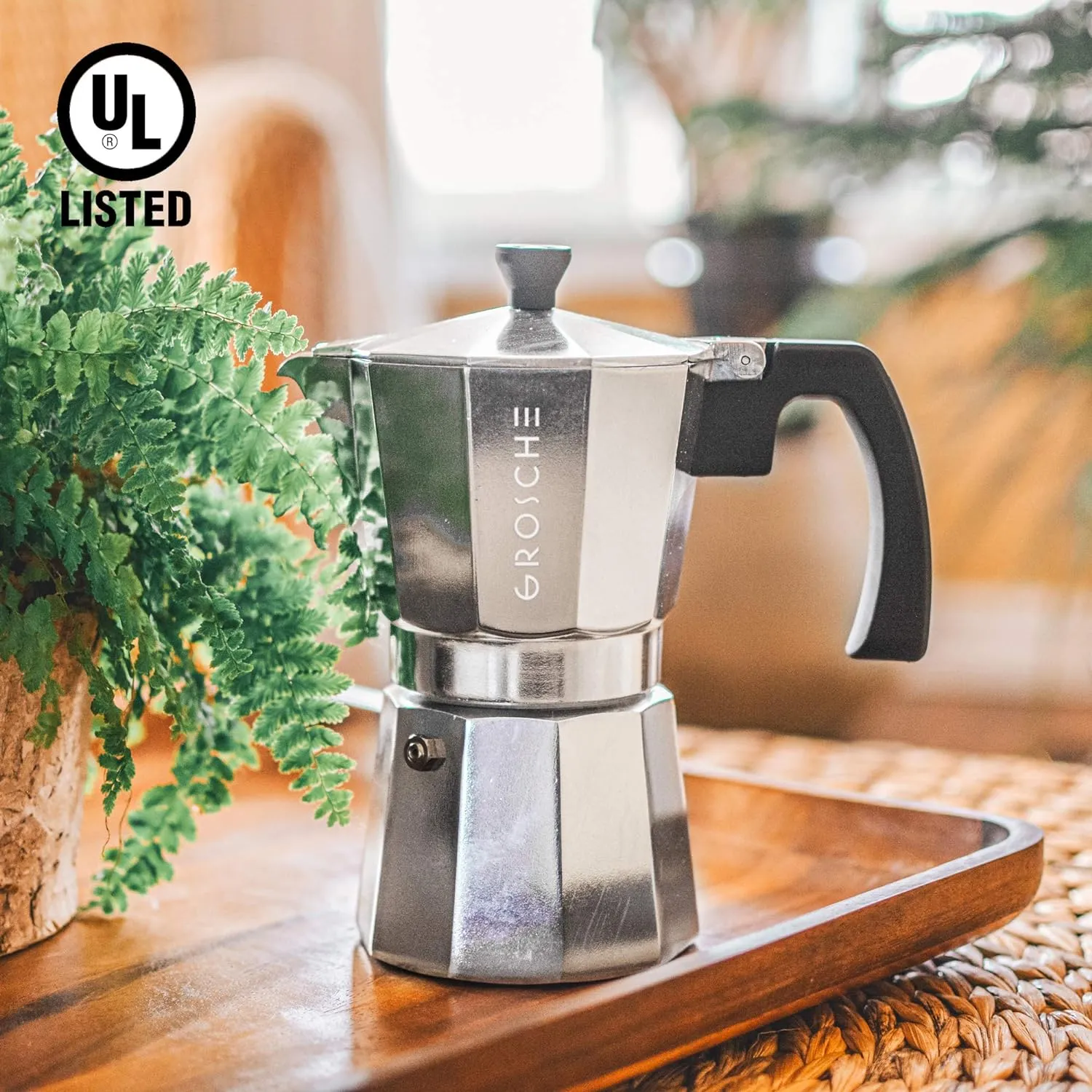 GROSCHE Milano Stovetop Espresso Maker Moka Pot 9 espresso cup, 15.2 oz, Silver Cuban Coffee Maker Stove top coffee maker Moka Italian espresso greca coffee maker brewer percolator