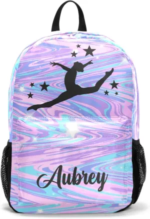 Gymnastic Marble Unicorn Personalized Backpack for Teen Boys Girls,Custom Travel Backpack Bookbag Casual Bag with Name Gift 11.81"(L) x 5.51"(W) x 17.71"(H)