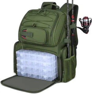 HAMBOLY Fishing Backpack with Tackle Boxes, 50L Fishing Tackle Bag with Cooler & Rod Holders, Waterproof Fishing Bag for Men