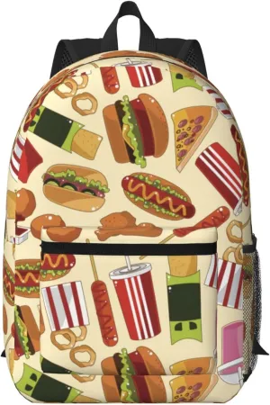 Hamburger French Fries Pizza Realistic Food Backpack for Worker Business Hiking Travel Shoulders Bag Fashion Backpack