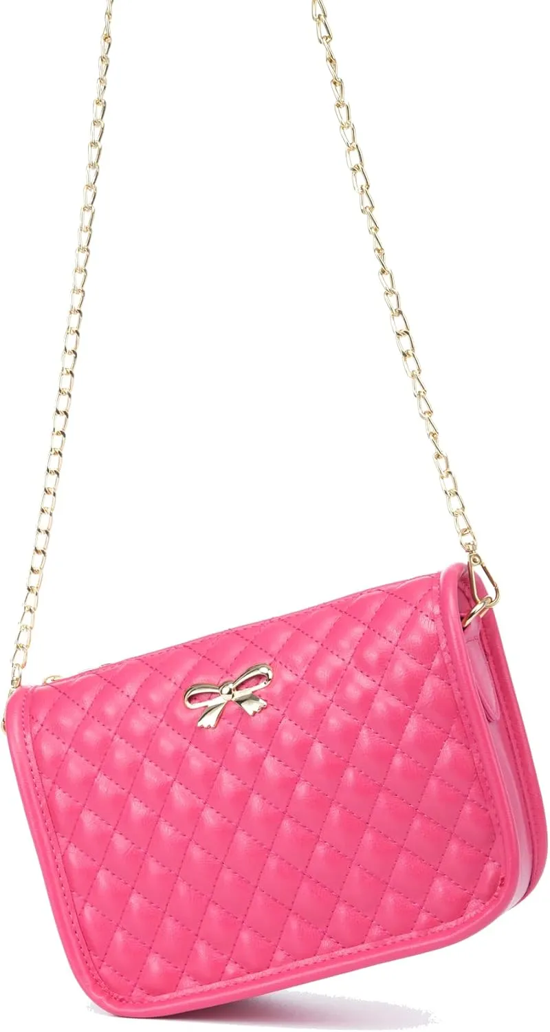 Hanbella Crossbody Purse for Women - Cute Quilted Leather Shoulder Bag with Gold Chain Strap for Teen Girls - Womens Clutch