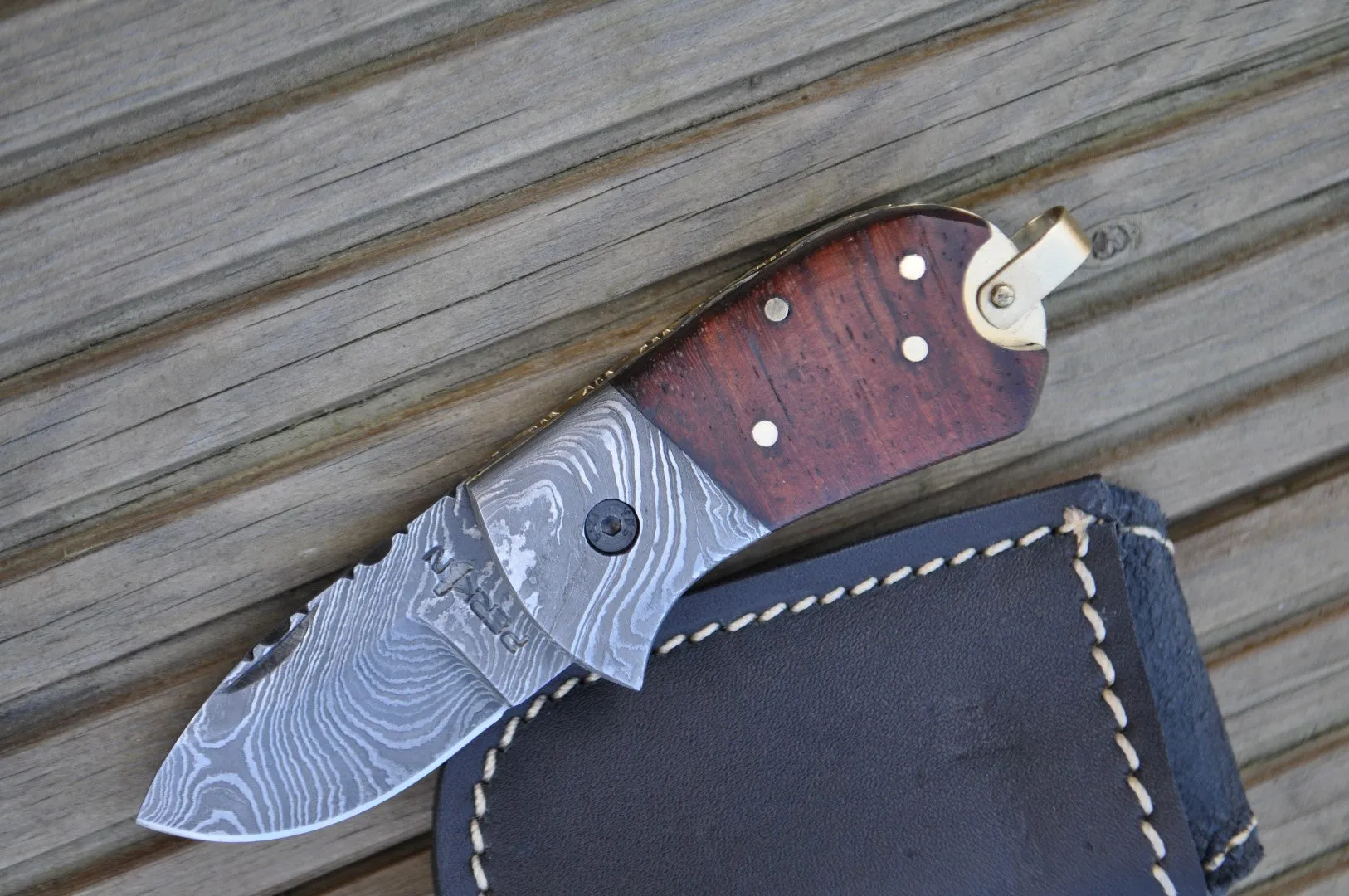 Handcrafted Damascus Pocket Knife - Legal to Carry
