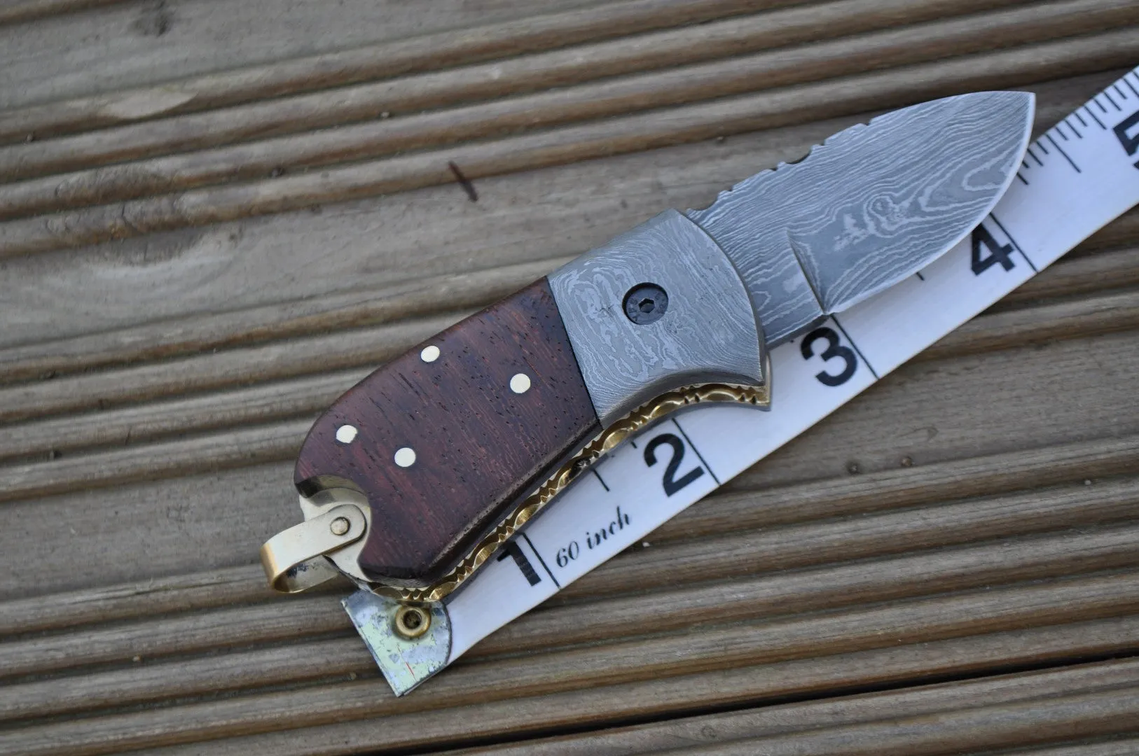 Handcrafted Damascus Pocket Knife - Legal to Carry