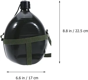 Happyyami 2.5L Green Canteen Thickened Kettle with Adjustable Shoulder Strap,Aluminium Metal Water Bottle for Camping Hiking and Outdoor Activities