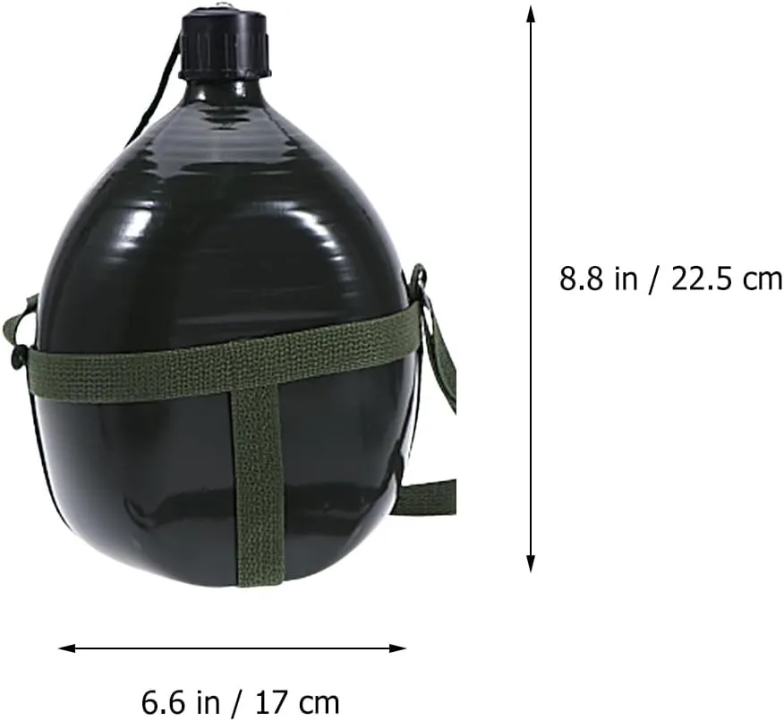 Happyyami 2.5L Green Canteen Thickened Kettle with Adjustable Shoulder Strap,Aluminium Metal Water Bottle for Camping Hiking and Outdoor Activities