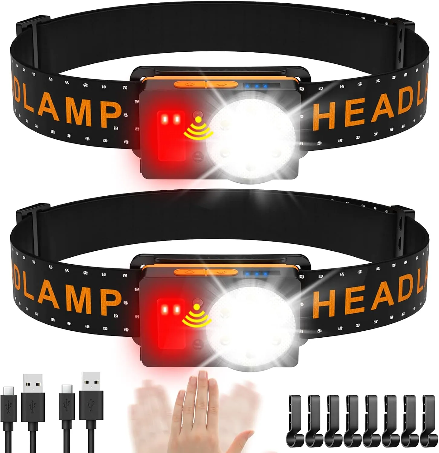 Headlamp Rechargeable, 500 Lumen Super Bright Motion Sensor LED HeadLamp, Headlamp Flashlight with White Red Lights, 6 Modes Lightweight Waterproof Head Lamp for Outdoor Running, Camping Hiking