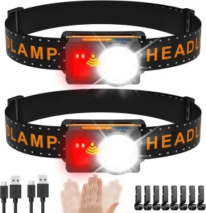 Headlamp Rechargeable, 500 Lumen Super Bright Motion Sensor LED HeadLamp, Headlamp Flashlight with White Red Lights, 6 Modes Lightweight Waterproof Head Lamp for Outdoor Running, Camping Hiking