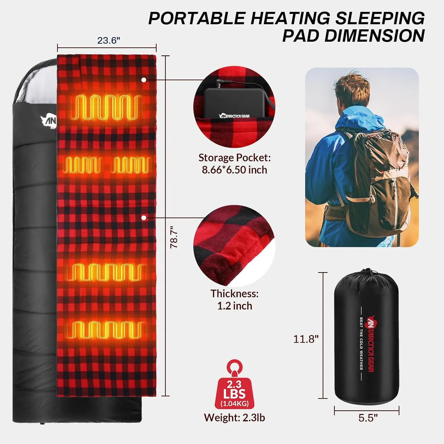 Heated Sleeping Bag Liner, 5 Heated Zones with 16000mAh 12V Battery Heated Pad, Electirc Sleeping Bag Heater for Cold Weather Camping Backpacking or Hiking