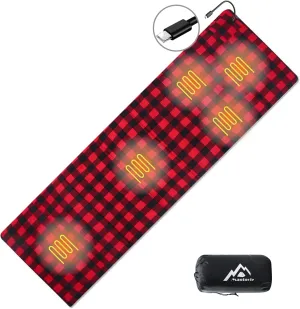 Heated Sleeping Bag pad, Heated Sleeping Bag liner, Type-C Input, 5 Heating Zones, Operated by Battery Power Bank (Battery NOT included) or other USB Power Supply. Black & Red Flannel.Type-C.