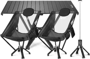 High Back Folding Chairs, Folding Camping Table, Telescopic Camping Light with Carry Bag [Bundle Sale: 4 Packs]