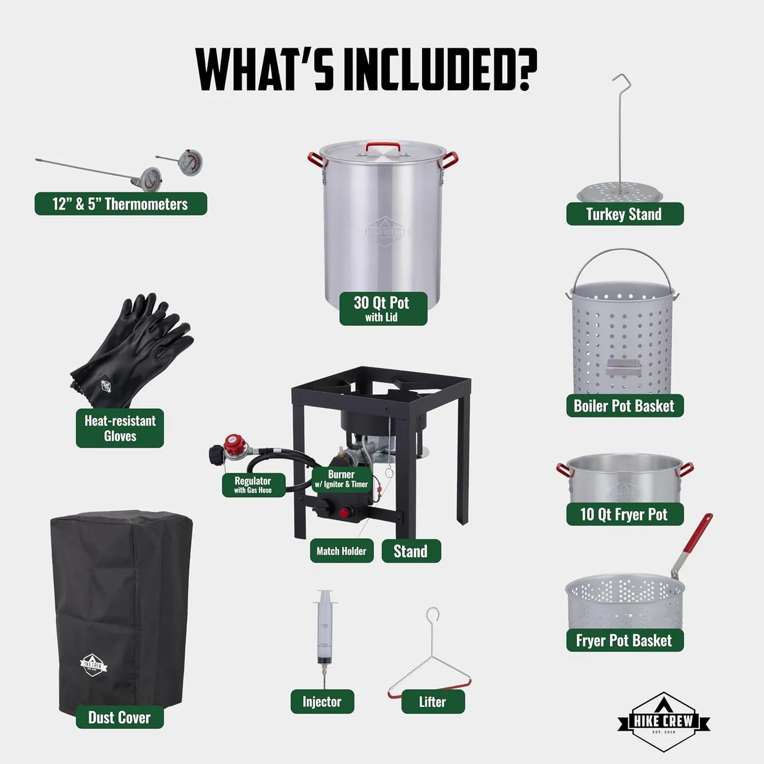 Hike Crew 50,000 BTU Outdoor Propane Turkey Fryer Kit with Timer and Igniter and Stainless-steel funnel – Complete Kit Includes 30qt and 10qt pots ant strainer baskets , 12-Inch and 5-inch