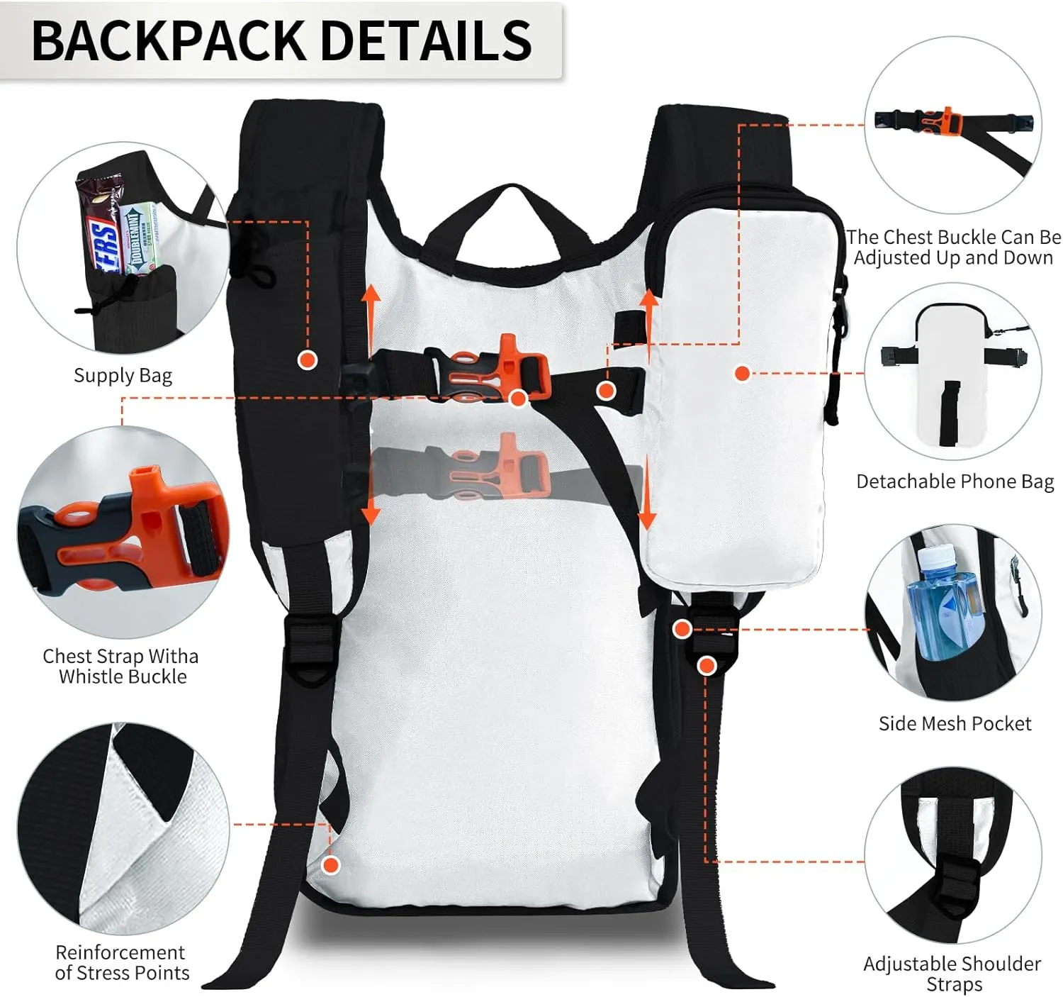Hiking Backpack 10L/15L Small Daypack Lightweight Packable Travel Foldable Water Resistan for Women Men (White, 15L)