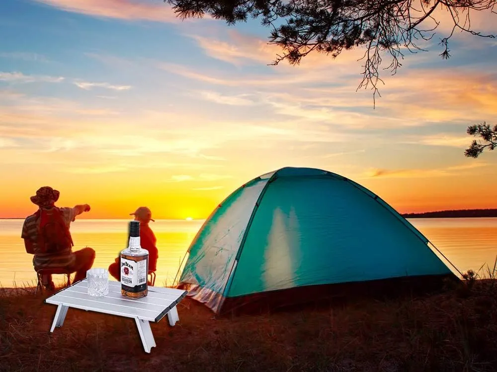 HJ Outdoor Aluminum Folding Table, Camping Portable Dining Table, Folding Picnic Barbecue Table, Camping Aluminum Table
