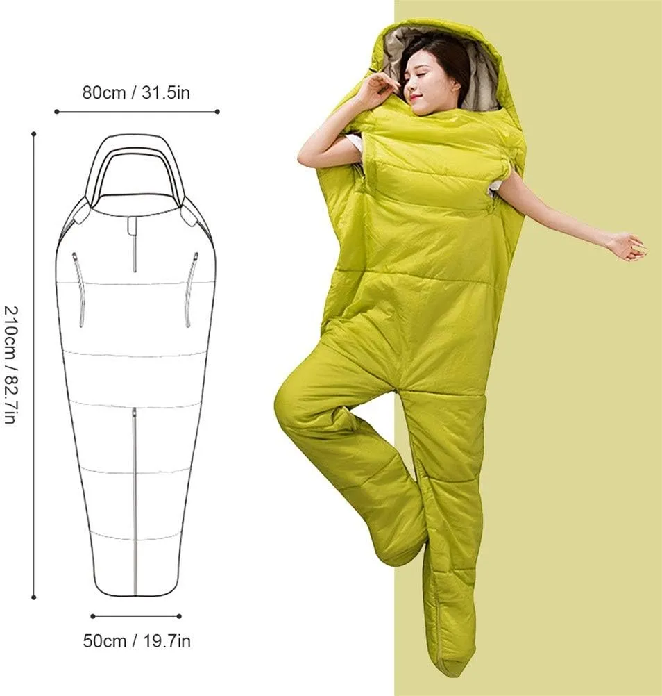 Humanoid Single Sleeping Bag Outdoor Camping Sleeping Bag Backpacking Travel Hiking Lazy Bag with Zippered Holes for Arms