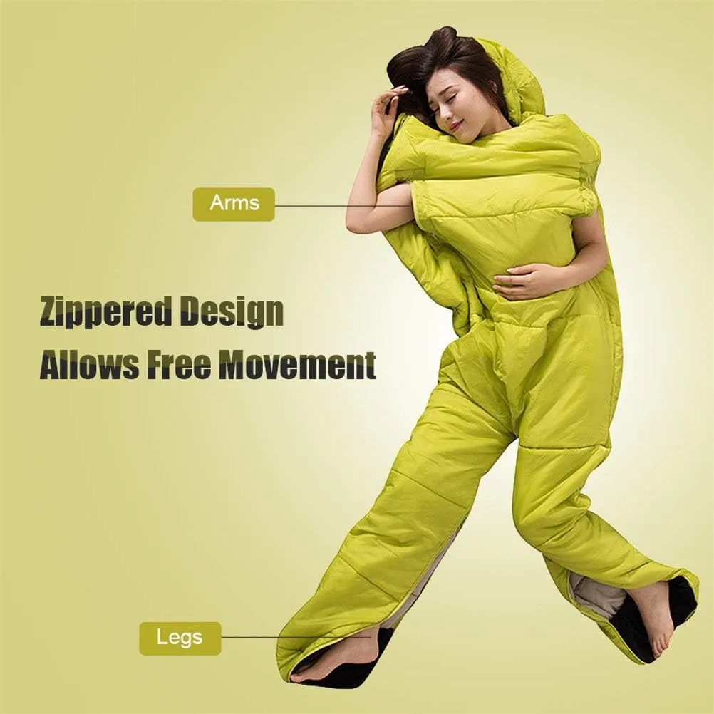 Humanoid Single Sleeping Bag Outdoor Camping Sleeping Bag Backpacking Travel Hiking Lazy Bag with Zippered Holes for Arms