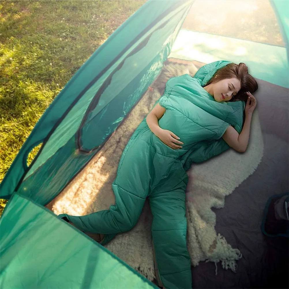 Humanoid Single Sleeping Bag Outdoor Camping Sleeping Bag Backpacking Travel Hiking Lazy Bag with Zippered Holes for Arms