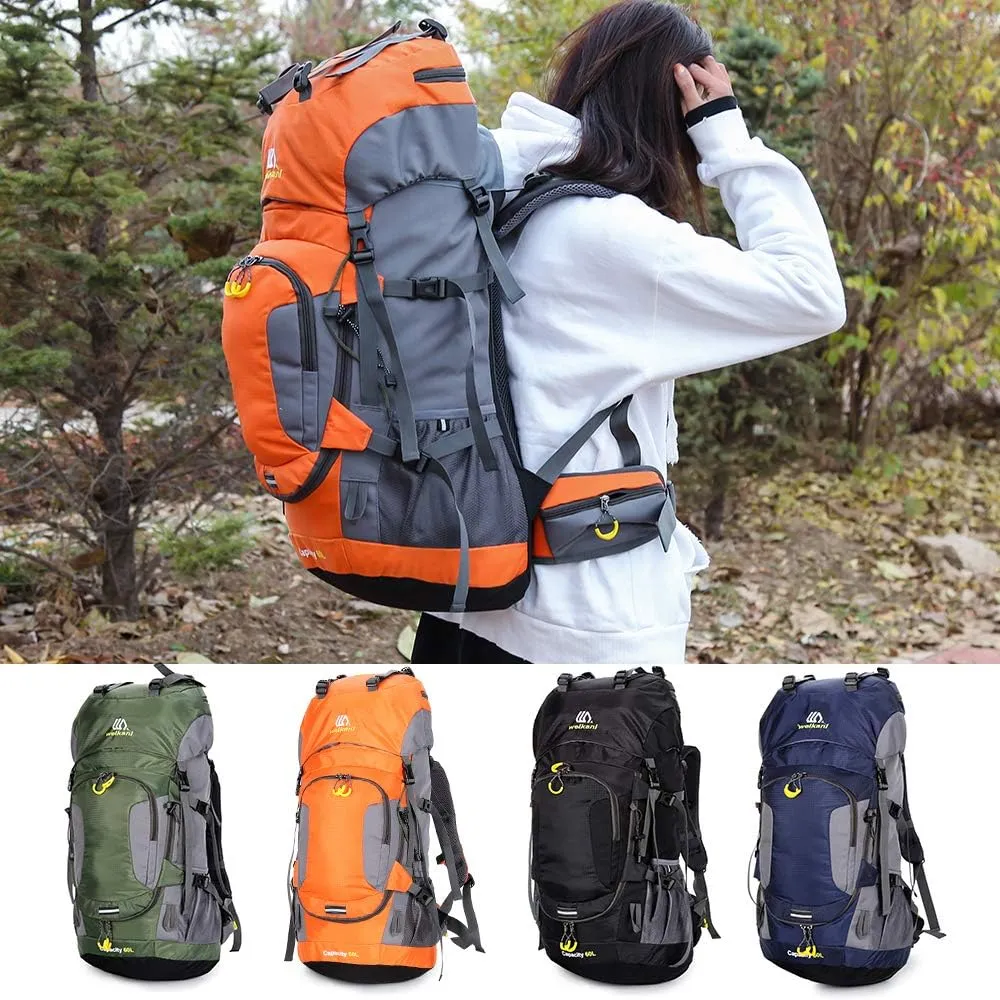 HXBER 60L Waterproof Hiking Backpack Camping Mountain Climbing Cycle Backpack Outdoor Sport Bag with Rain Cover