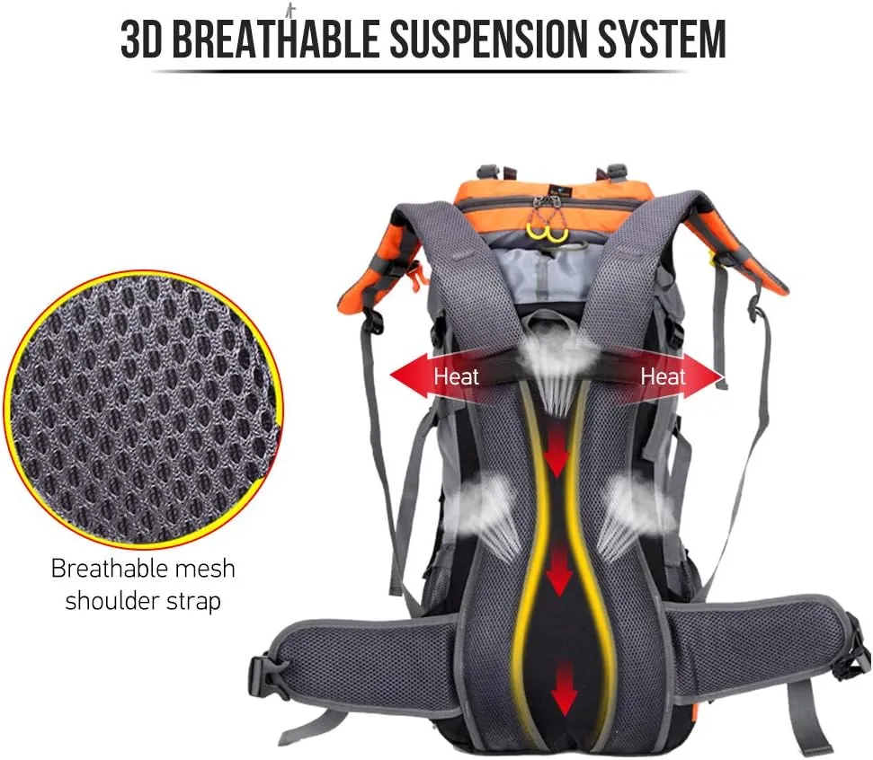 HXBER 60L Waterproof Hiking Backpack Camping Mountain Climbing Cycle Backpack Outdoor Sport Bag with Rain Cover
