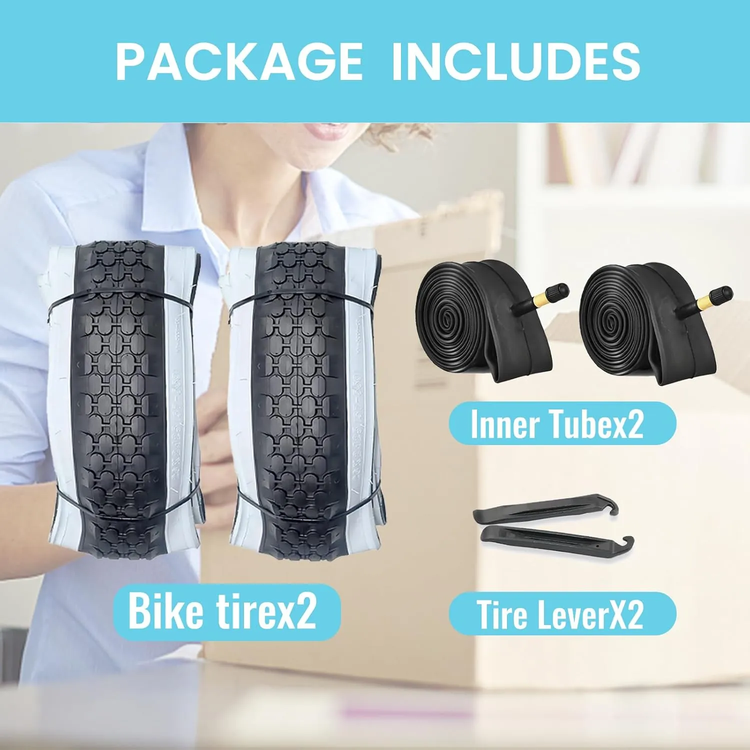 Hycline 2-Pack Cruiser Bike Tires Set: 24/26x2.125 inch Folding Replacement Puncture-Resistant Bicycle Tires and Pair 24/26-inch Inner Tubes with Tire Levers for Beach or Urban City Commuter Bike