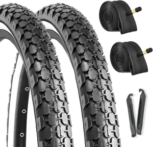Hycline 2-Pack Cruiser Bike Tires Set: 24/26x2.125 inch Folding Replacement Puncture-Resistant Bicycle Tires and Pair 24/26-inch Inner Tubes with Tire Levers for Beach or Urban City Commuter Bike