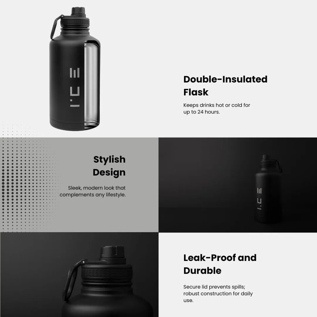 ICE Sports Water Bottle - Includes 3 Lids (1 Straw Lid) & 2 Straws - Leak proof Stainless Steel Gym & Sport Bottles for Men, Women & Kids - Double Walled, Insulated Thermos (White, 22 oz)