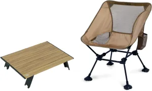 iClimb 1 Mini Folding Table and 1 Anti-Sinking Folding Chair Bundle, Ultralight Compact for Solo Adult Outdoor Backpacking Camping Hiking Beach Concert