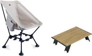iClimb 1 Mini Folding Table and 1 Two-Heights Light Compact Anti-Sinking Chair Bundle, Ultralight Compact for Adults Outdoor Camping Beach Concert Motorcycling Travelling