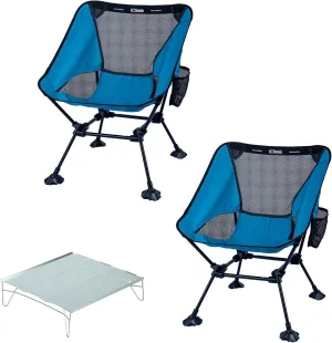 iClimb 2 Anti-Sinking Large Feet Chair and 1 Solo Mini Folding Table Bundle, Ultralight Compact for Two Person Outdoor Backpacking Hiking Camping Beach Concert