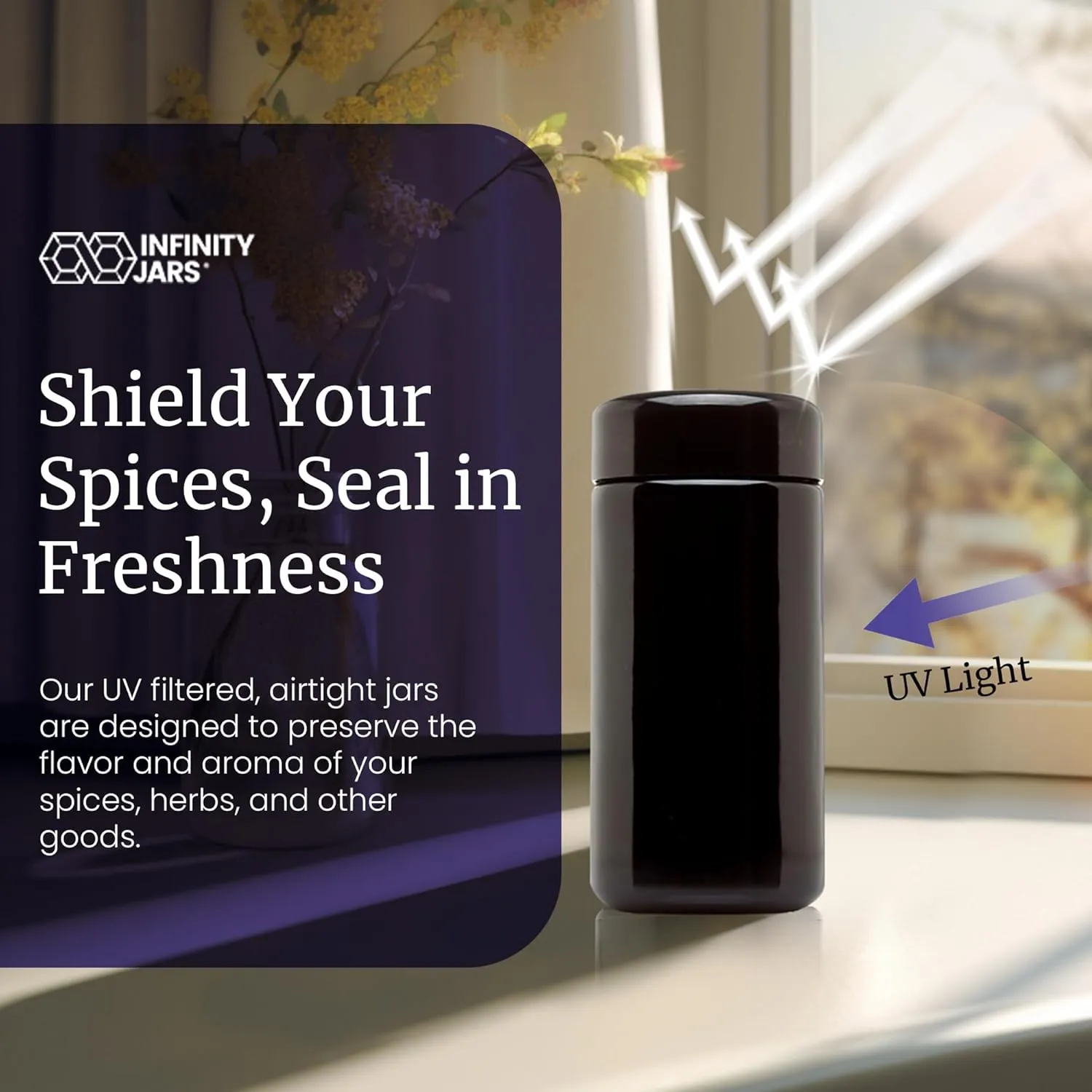 Infinity Jars Tall Screw Top Black Glass Jar 200 Ml (6.7 fl oz) Ultraviolet Airtight Smell Proof Refillable Container for Long Term Storage Coffee Tea Dried Goods Kitchen Pack 3
