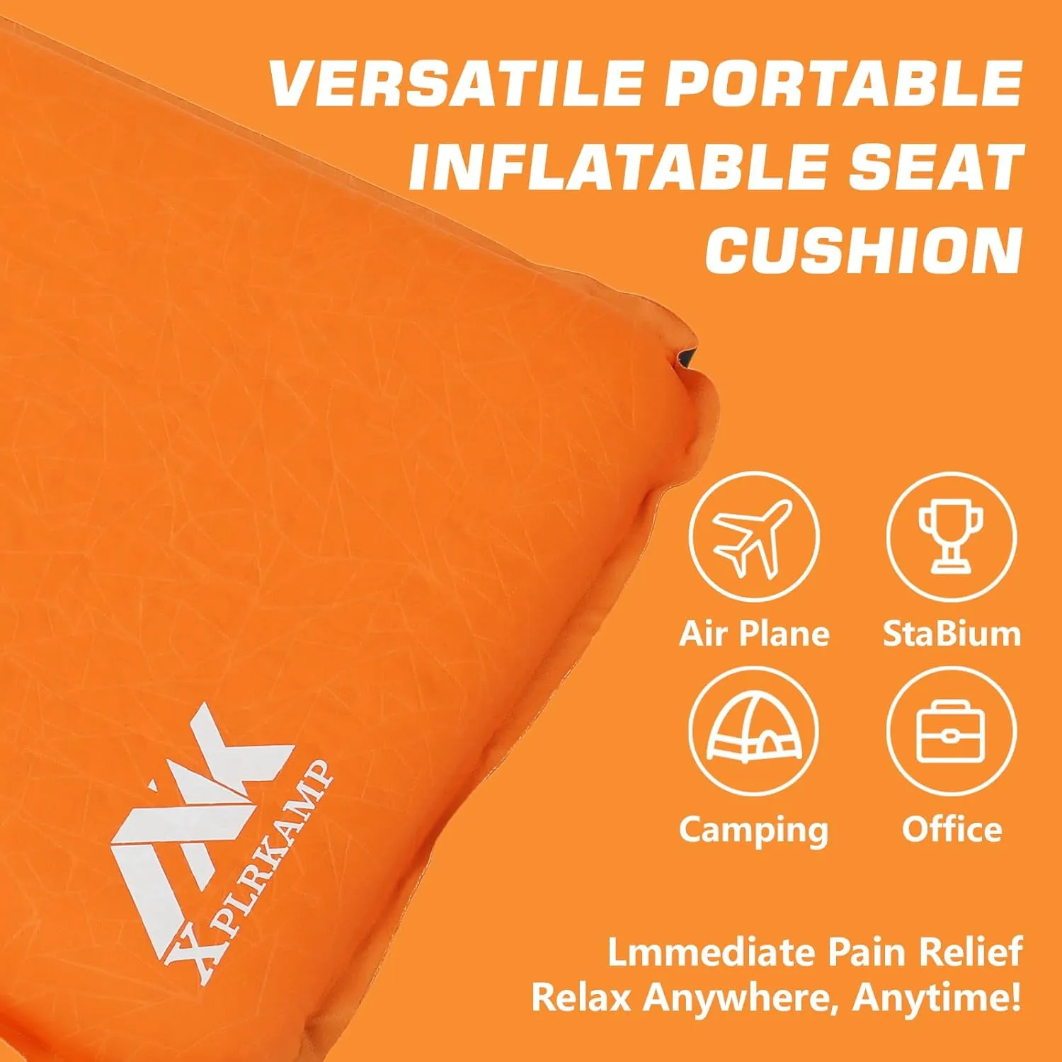 Inflatable Seat Cushion for Airplane Travel Camping Hiking, Comfortable Memory Foam Seat Cushion for Stadium Seat Bleacher, Sports Music Events, Car Truck Driver (1, Orange)
