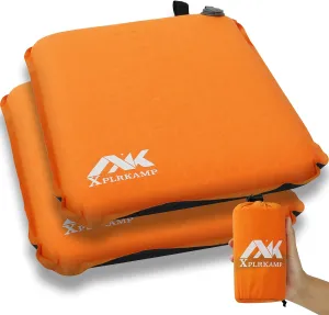 Inflatable Seat Cushion for Airplane Travel Camping Hiking, Comfortable Memory Foam Seat Cushion for Stadium Seat Bleacher, Sports Music Events, Car Truck Driver (2, Orange)