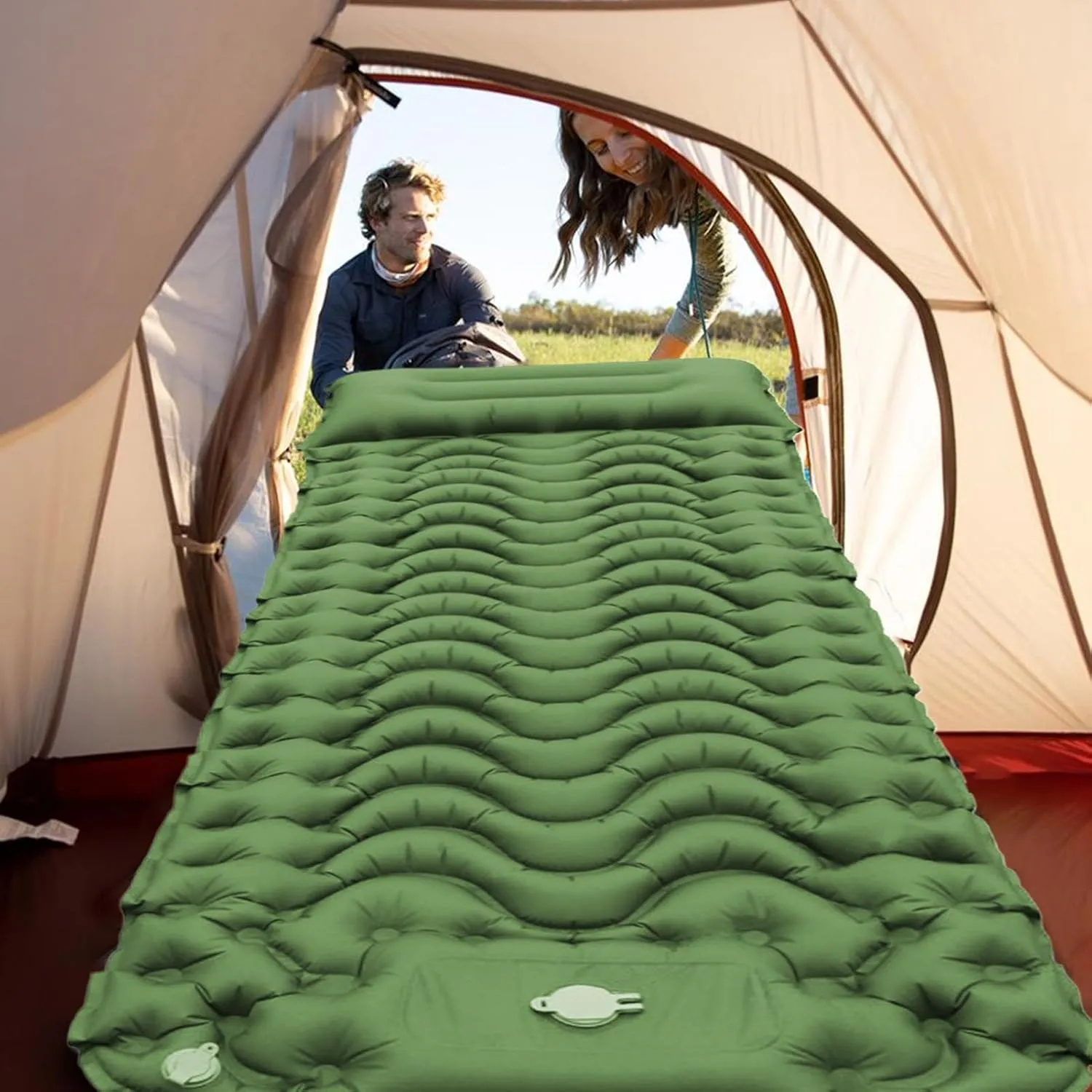 ing Sleeping Pad,Outdoor Sleeping ing Mattress with Pillow - Foldable Portable Sleep Mat with Built-in Foot Pump Compact Gear for Travel Fishing Hiking