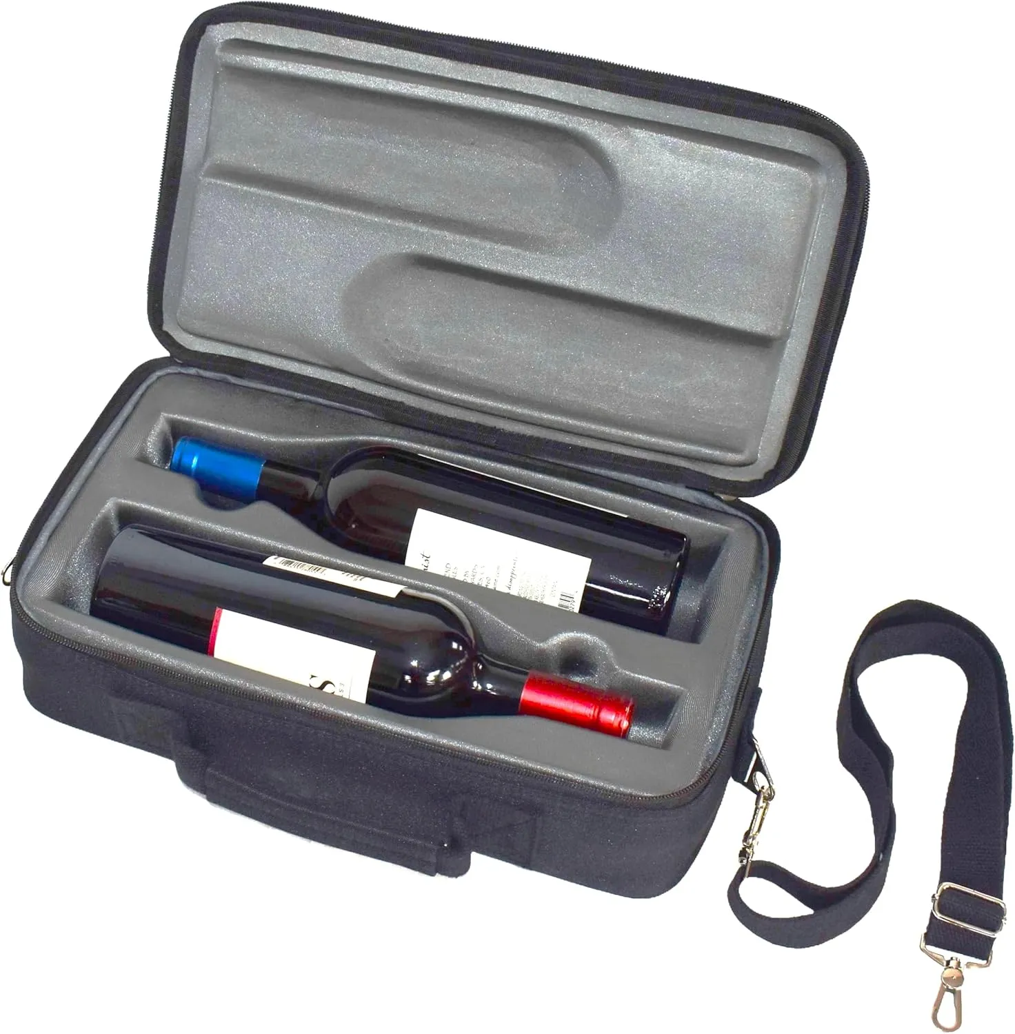 Insulated Bag For Carrying 2 Bottles of Wine, Spirits, Beer And Beverage For Travel. Bottles Are UNBREAKABLE If Dropped from Up To 6 Feet. Black Color.
