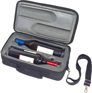 Insulated Bag For Carrying 2 Bottles of Wine, Spirits, Beer And Beverage For Travel. Bottles Are UNBREAKABLE If Dropped from Up To 6 Feet. Black Color.