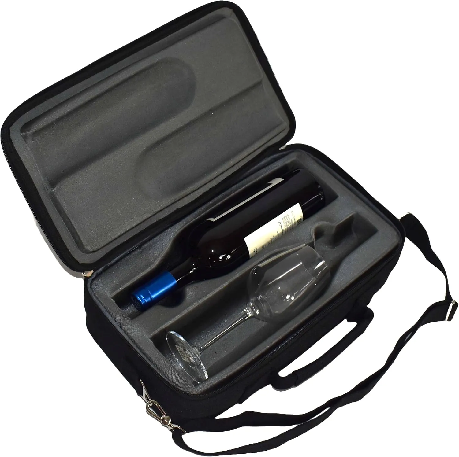 Insulated Bag For Carrying 2 Bottles of Wine, Spirits, Beer And Beverage For Travel. Bottles Are UNBREAKABLE If Dropped from Up To 6 Feet. Black Color.