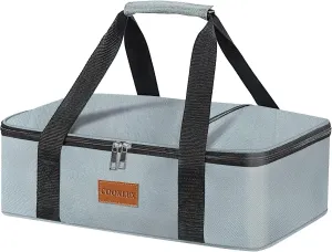 Insulated Casserole Carrier - Single Layer Design, Food Warmer Bag for Hot&Cold Food Travel, Fits 9x13 Casserole Dish, Leak-Proof, Durable Nylon, Zip Pockets, Grey
