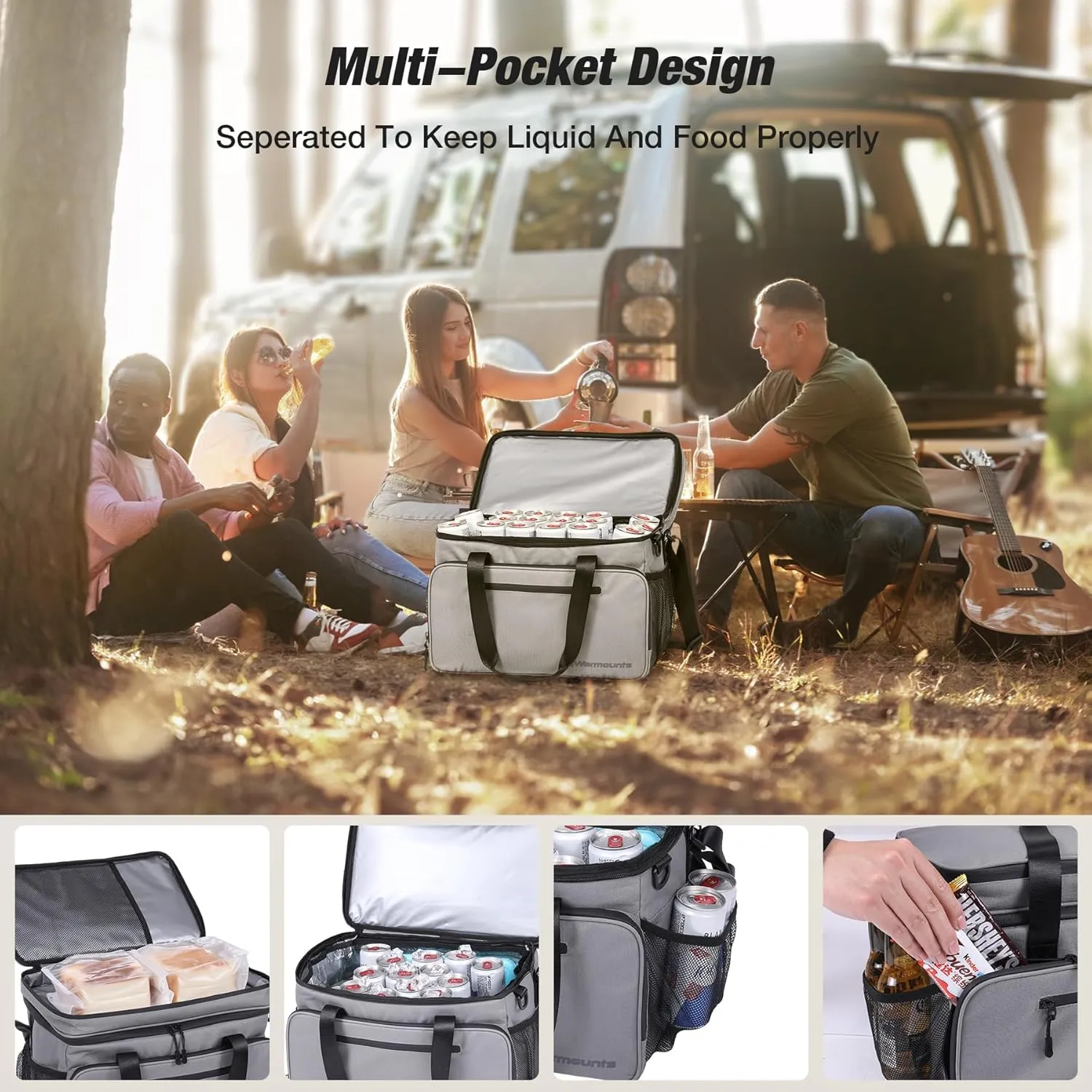 Insulated Cooler Bag 48/75 Cans, Soft Sided Portable Lunch Bag Coolers w/Zippered Top, Leak Proof PVC Interlayer, 5-Layer Insulation Large Ice Chest Bag for Travel, Camping, Beach, Picnic